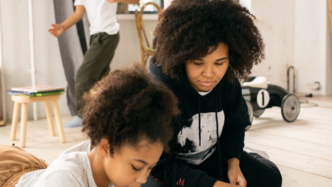 Child receiving academic support